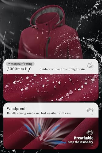 Pursky Women's Softshell Jacket Lightweight Fleece Lined Rain Jacket Waterproof Warm Windbreaker Coat With Removable Hood4