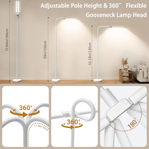 Image of SIBRILLE LED Floor Lamp, 24W Dual Head Dimmable Standing Lamp with Remote & Touch Control, Adjustable Gooseneck, 3000K-6500K Modern Reading Lamp for Living Room, Bedroom, Office & Crafts