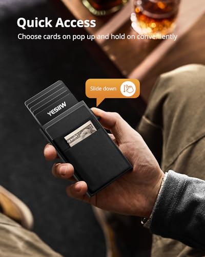 YESIIW Ultra-slim Wallet for Men - Pop up Card Holder Mens Wallet with RFID Protection Minimalist Metal Wallets Billeteras de Hombres Gifts for Men Dad Husband Boyfriend Black3