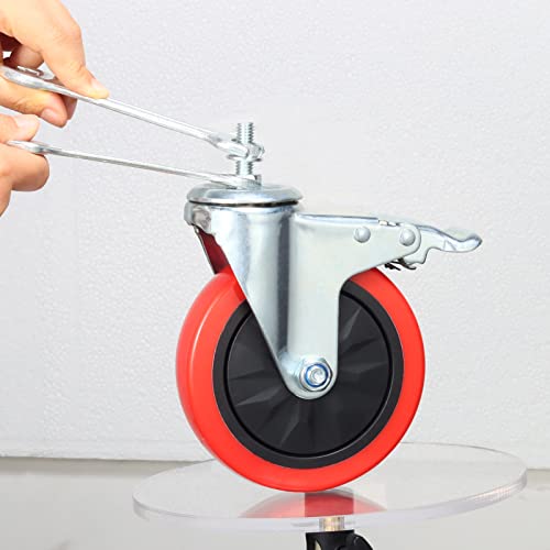 Image of Heavy Duty Stem Caster Wheels M10-1.5X25mm Dual Locking No Noise PVC Threaded Stem Caster Wheels Pack of 4 for Workbench, Dolly, Furniture (5 Inch, Red)