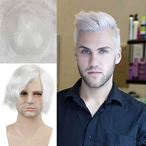 Rossy&Nancy European Virgin Human Hairpiece for Men’s Toupee Ultra Transparent Thin Skin Full PU Replacement Systems Hair Pieces 10”x8” Base Size White Color