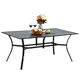 Rectangle Patio Dining Table for 6, Large Outdoor Dining Table Metal Table Top with Umbrella Hole...