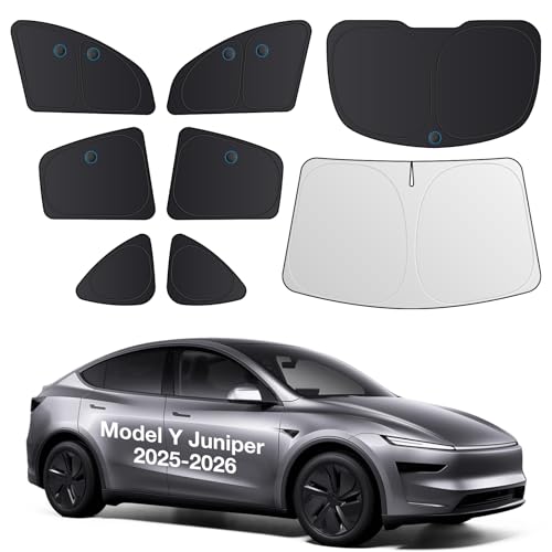 Wigoo 2026 Upgrade 8PCS Full Set Window Sunshade for Tesla Model Y Juniper 2025-2026 [7-Layer Cooler & Blacker Ice-Crystal Tech] with Windshield for Sun Block Baby Camping Privacy Napping Relax