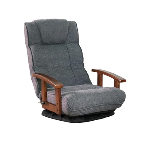 回転座椅子 座椅子 完成品 ポケットコイル へたれにくい 360度回転 ひじ掛け付き 手元レバー式 14段階 リクライニング ハイバック ヘッドレスト 折りたたみ コンパクト ファブリック グレー 和室 居間 旅館