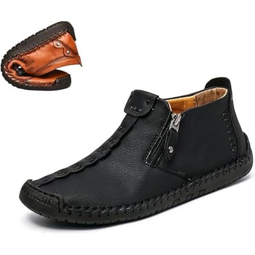 Phanile Mens Shoes, Men's Outdoor Comfy Arch Support Waterproof Walking Shoes, Orthopedic Zipper Casual Handmade Sneakers