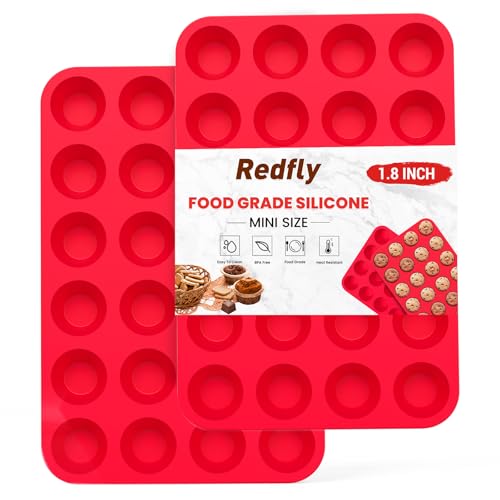 Redfly 24-Cup Silicone Mini Muffin Pan – 2 Pack Cupcake & Muffin Baking Tin Cupcake Pans