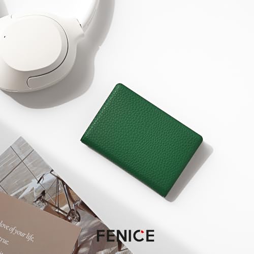 FENICE Bifold Card Wallet Holder Durable Vegan Eco PU Leather with Slim Sleek Minimalist Look for Men & Women (BLACK)3