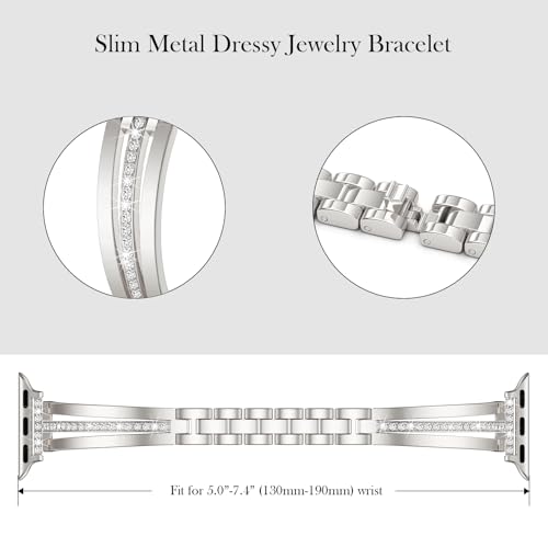 Image of AIRSPO Slim Gold Band Compatible with Apple Watch 38 /40 /41 /42 /44 /45 /46mm Women Metal Dressy Jewelry Bracelet with Bling Diamond for iWatch Series 10-3 /SE (Starlight, 42 /44 /45 /49 /46mm(Series 10))