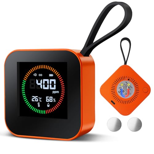 3-in-1 Portable Carbon Monoxide Detector | UL-Compliant CO Detector, Temp, Humidity Monitor for Travel, Camping, RV | USB-C Rechargeable (1, Orange)