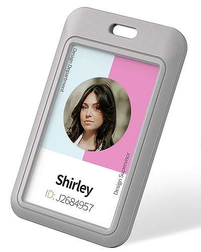 Uniclife Sliding ID Ausweishülle Grau Vertikale Hartplastik-Etui mit klarem Fenster dunkelblaue Karte Schutzhülle für Büro Schule ID Kredit-Karten Proximity Key Cards Führerscheine und Pässe, 1 Pack