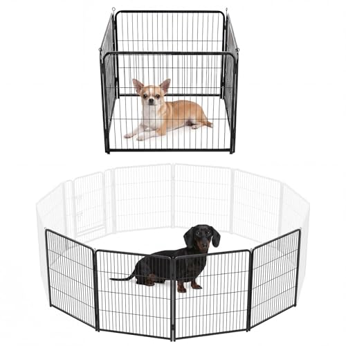Image of NEWBULIG Dog Playpen Indoor 4 Panels 24 Inch, Metal Outdoor Dog Fence Pen | Heavy Duty Metal Exercise Pen, Foldable Portable, RV Camping, Yard Garden, Small Dogs Pet Pen