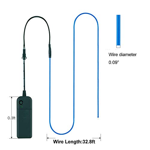 Image of MaxLax EL Wire Blue, 32.8ft /10m Portable Battery Pack Neon Light Strip 360 Cuttable Glowing Rope Lights for Parties, Halloween, DIY Decoration