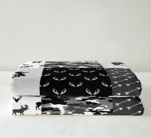 Camouflage Fleece Blanket Boys Camo Deer Plush Bed Blanket Twin Size Kids Boho Chic Antlers Throw Blanket Teens Bohemian Grunge Arrows Animal Sherpa Blanket For Bedroom Sofa Couch, Grey Black White #TOP2