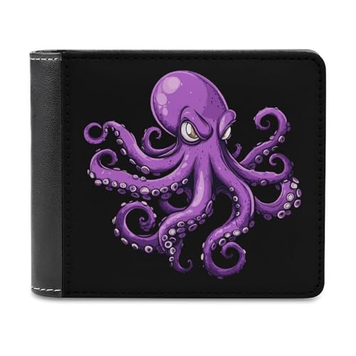 Purple Octopus Bi-fold Wallet for Men Women Print PU Leather Slim Cash Card Holder