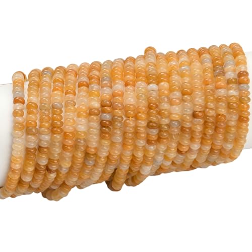 PONABEADIY 1 boîte de 2 brins de 336 perles Rondes en Jade Naturel Topaze Jaune de 4mm avec Trous Pierre Précieuse Disque Boulier Perles D'Espacement Lisses pour la...