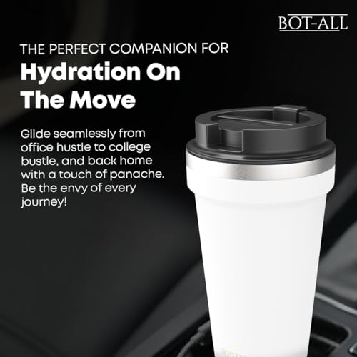 Image of BOT-All LITE Premium Mug, Made with 304 Stainless Steel Inner Layer & PS Plastic Outer Layer, Lightweight and Portable, Perfect for Hot and Cold Beverages, Easy to Carry (White - 500 ml)
