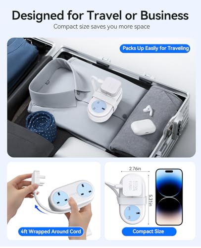 ORICO Travel Extension Lead with USB Slots, 2 Outlets 3 USB Ports (1 USB C), 3250W 13A Socket Extensions, Rollable Extension Cord for Travel/Home/Office, Essentials Cruise Approved Power Strip-White