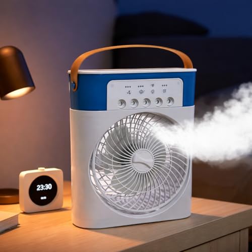Image of Osring By Home Cube Portable Air Cooler Fan with Mist Spray, USB Powered Desktop Portable Cooling Fan, 60 Adjustable Mini Evaporative Cooler with Timer for Home, Camping, Office, Bedroom, Desk
