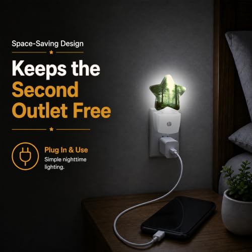 Image of Misty Forest Star Night Light Plug in, Soft Glow Night Light for Kids Bedroom Nursery, Gentle Warm Light for Sleep, Compact Lamp for Hallway Bathroom