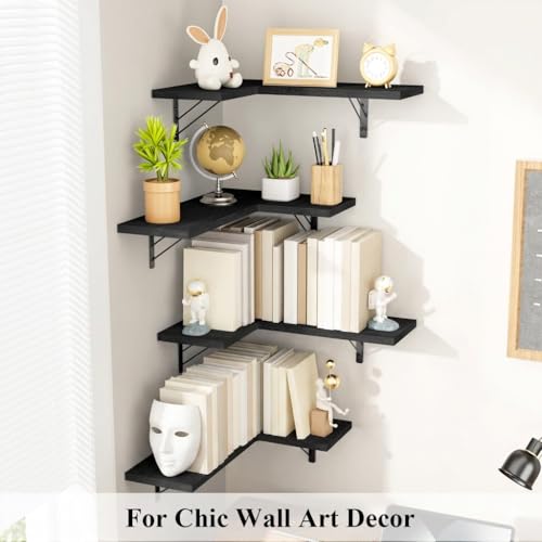 Love-KANKEI-Corner-Wall-Shelf-Set-of-4Solid-WoodBracket165x-11Black-Easy-to-InstallFloating-Wall-Shelves40-LbsshelfFor-Bedroom-Living-Room-Bathroom-Kitchen-OfficeStorage-DisplayWall-Decor