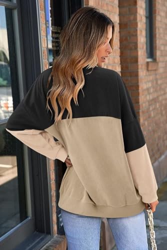KISSMODA Women's Casual Long Sleeve Sweatshirt Color Block/Solid Crewneck Corduroy Pullover Cute Tops
