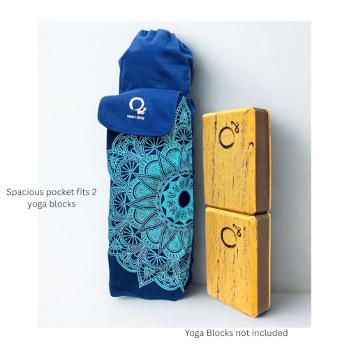 Image of O2 Yoga Mat Bag | Cotton Yoga Mat Carry Bag with Adjustable Double Straps | Bottle Holder & Zipper Pocket | Yoga Mat Cover Bag for Women & Men | Fits 2mm-10mm Mats | Lightweight - Blue