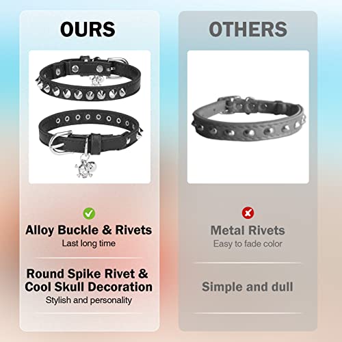DILLYBUD Leder-Katzenhalsband für Jungen, Mädchen, Katzen, mit Glöckchen und elastischem Sicherheitsgürtel, personalisierte Nieten, verstellbare sichere Schnalle, Halsband mit Totenkopf-Anhänger für