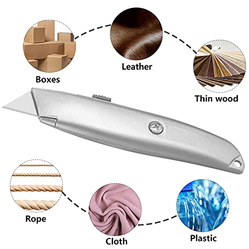 Image of DIYSELF 2 Pack Box Cutter Knives, All-Metal Retractable Utility Knives | Durable Box Cutters for Cardboard, Cartons, Vinyl and Carpet; PVC Pipe Cutter for Warehouse, Garage and Daily Work