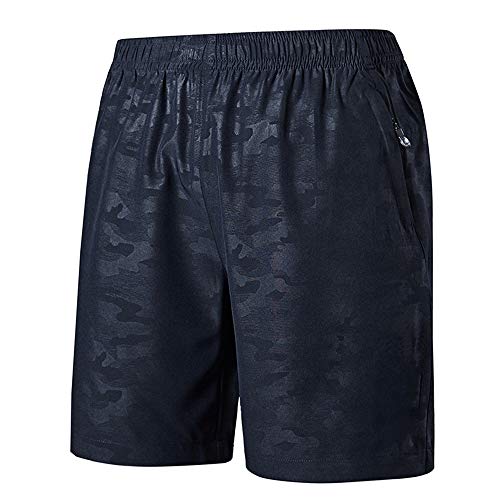 CHYU Pantalones Cortos para Hombre Deporte Cortos con Bolsa de Cremallera para Running Ciclismo Training Secado rápido (Impreso en Azul, M)