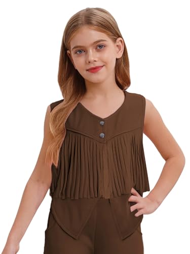 Children Western Cowboy Vest Cowgirl Jacket Sleeveless V-Neck Buttons Cardigan Fringe Waistcoat