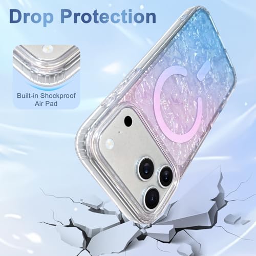 Image of AIGOMARA Cute Case for iPhone 17 Pro Case for Women Girls [Compatible with Magsafe] Translucent Summer Vibe Colors Design, Aesthetic Girly Magnetic Protective Phone Cover, Gradient Pink & Blue
