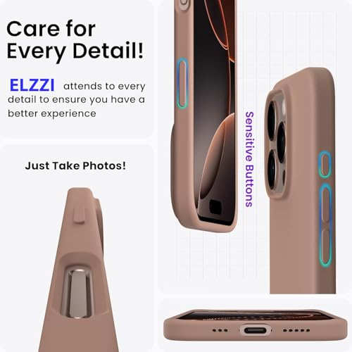Image of Elzzi Microfiber Logo Cut Cover Compatible for iPhone 16 Pro Max Case Liquid Silicone 4 Layer Protective Covers Shockproof Back Cover with High Raised Camera Lips (6.9 inch, Desert Titanium)