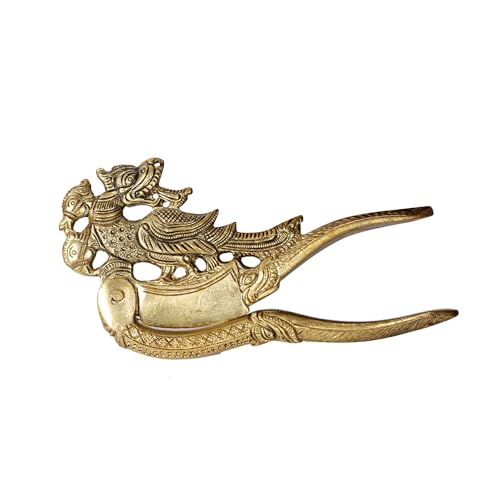 Kartique Brass Peacock Nut Cracker Sarota for Home Decor in Gold Color Length 5.5 Inch