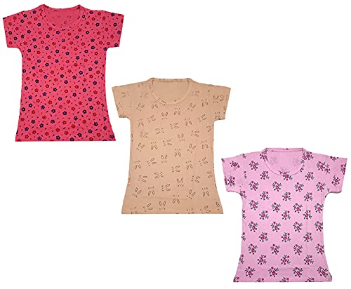 Image of indi weaves Girls Printed Cotton Half Sleeves Tshirts (Pack of 3)