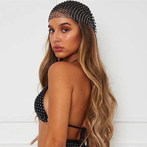 Women Mesh Rhinestone Headbands Glitter Hollow Out Hairbands Crystal Headscarfs Wrap for Rave Party Festival Nightclub