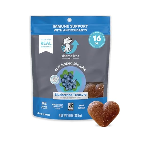 Shameless pets soft baked dog treats blueberried treasure natural healthy dog chews with mint for immune support dog biscuits baked made in usa free from grain corn soy 1 pack  urban country home decor