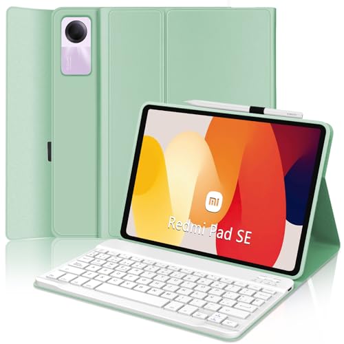JADEMALL Funda con Teclado para Xiaomi Redmi Pad SE 11', Teclado Bluetooth Inalámbrico Desmontable Magnético con Funda Protectora Delgada para Tablet Xiaomi Redmi Pad SE 2023 11 Pulgadas, Verde Claro