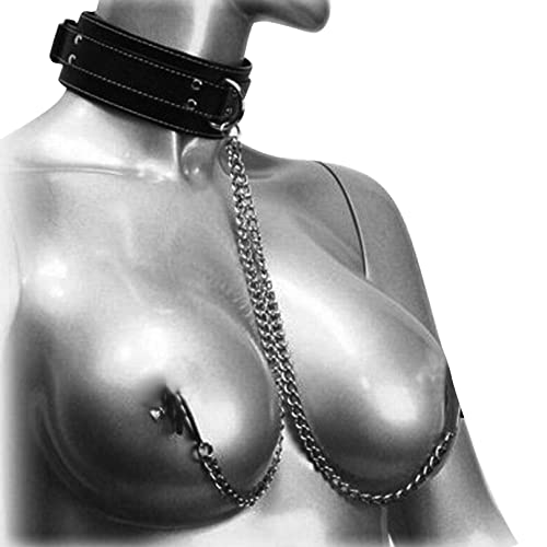 Image of Nipple Clamps with Collar Choker, Nipple Clamps with Necklace Chain Sex Toy Body Breast Clamps Nipple Clips for Woman Ladies Men Gay Adults Couples BDSM SM Fetish Flirting Slave Role Play