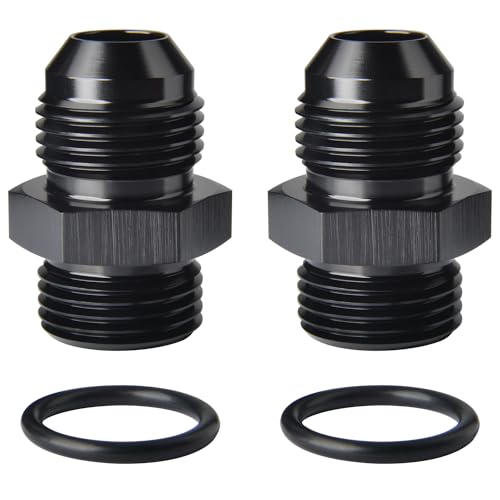 Podavelle 8AN Male Flare to 8AN ORB O-ring Boss Fuel Pump Rail Adapter Fitting Aluminum Black Pack of 2