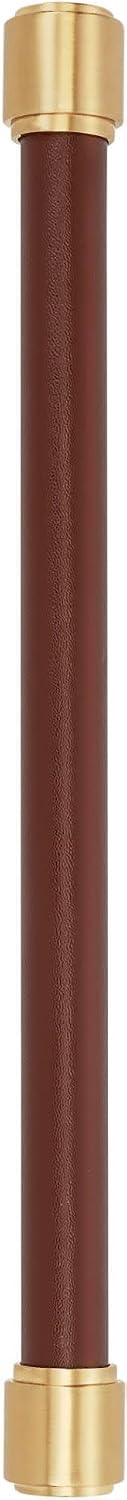 Signature Hardware 954067-12 Lazzara 12 Inch Center to Center Brown Leather Appliance Pull - Satin Nickel