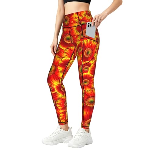 Leggings de girasol con bolsillos laterales y cintura alta deportiva