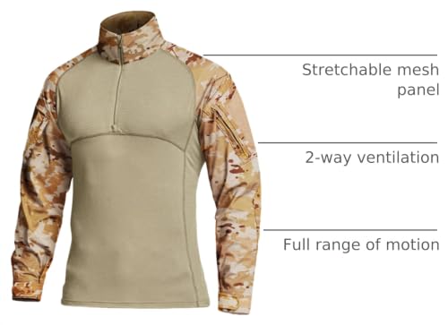 Image of CQR Men's Tactical Combat Shirt, 1 /4 Zip Long Sleeve Breathable Military BDU Training Top for Shooting, Hunting, Range Use