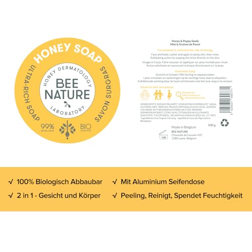 Bee Nature - Bio-Honig Seife mit Seifenschale Biologisch Abbaubare - Outdoorseife für Männer Damen - Camping Seife Travel Soap - Peeling, Feuchtigkeitsspendend - für Alle Hauttypen Geeignet - 100g – Bild 3