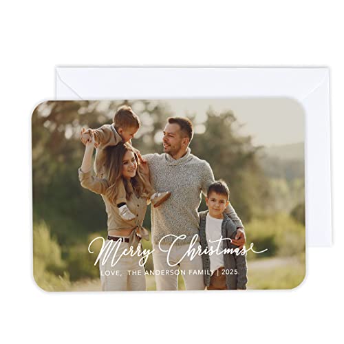 Andaz Press Personalized Photo Christmas Cards with Envelopes, 5x7-Inch Holiday Cards custom christmas cards Merry Christmas Photo Frame Greeting Cards for Family and Friends, 24-Pack