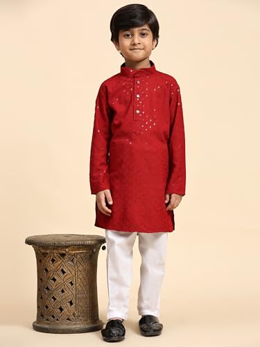 Image of Pro-Ethic Style Developer Men Silk Striped Father Son Matching Ethnic Wear Embroidery Mirror Work Kurta Pyjama Set |(Combo)B-117
