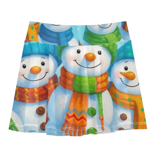Toddlers Tennis Skirts Cute Snowmen Blue Girls' Shorts Athletic Skorts Preppy Teen Cheer 4t2