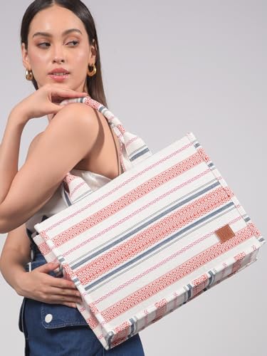 Handwoven Tote Bag - Large Striped Boho Shoulder Bag with Padded Handles, Eco-Friendly Reusable Shopping & Beach Bag for Women2