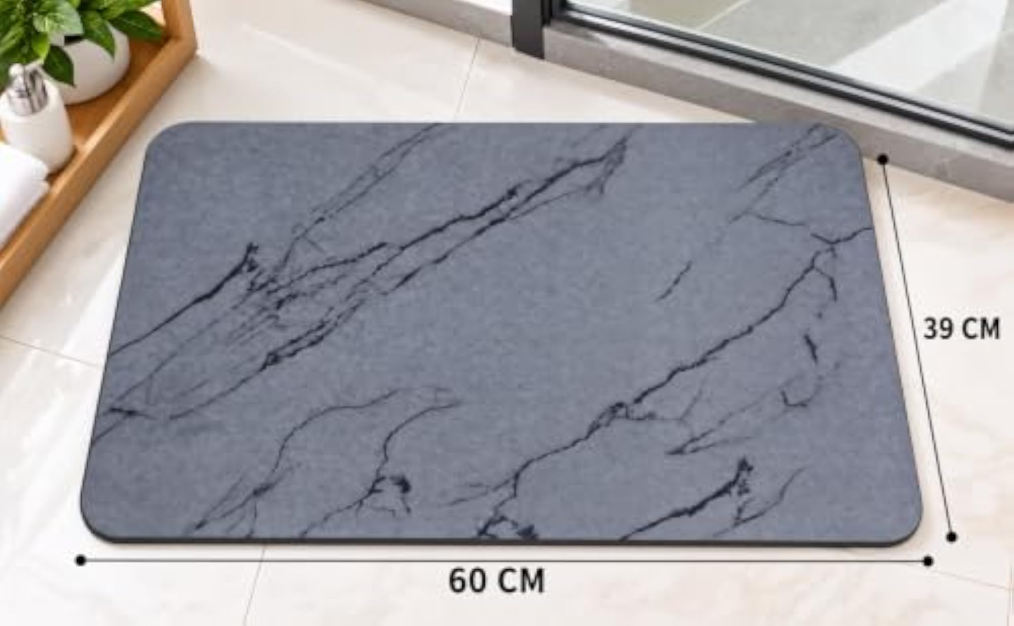 Grey Marble Stone Bath Mat, Quick Dry Diatomaceous Earth Rug