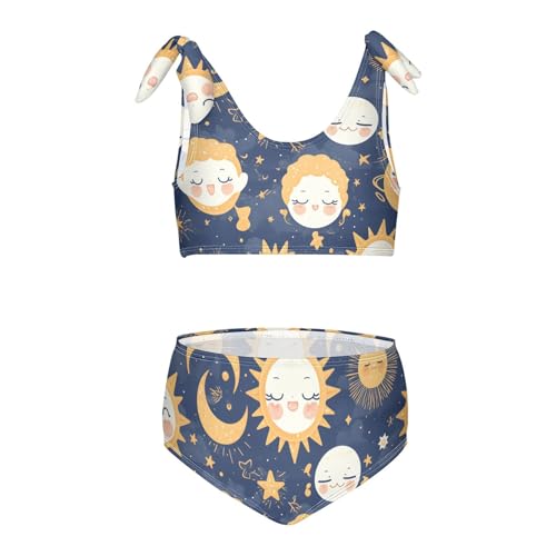 Starry Night Star Sun Moon Girls Two Piece Kids Bikini Set Quick-Dry Bathing Suit Swimwear Adjustable Shoulder Strap