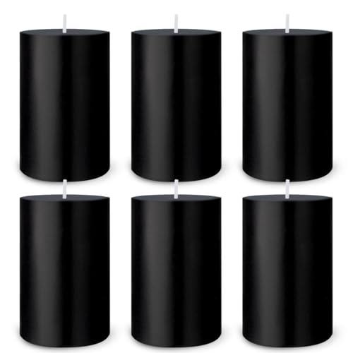 Bougies piliers noires lot de 6 non parfumées de 7,9x10,2 cm